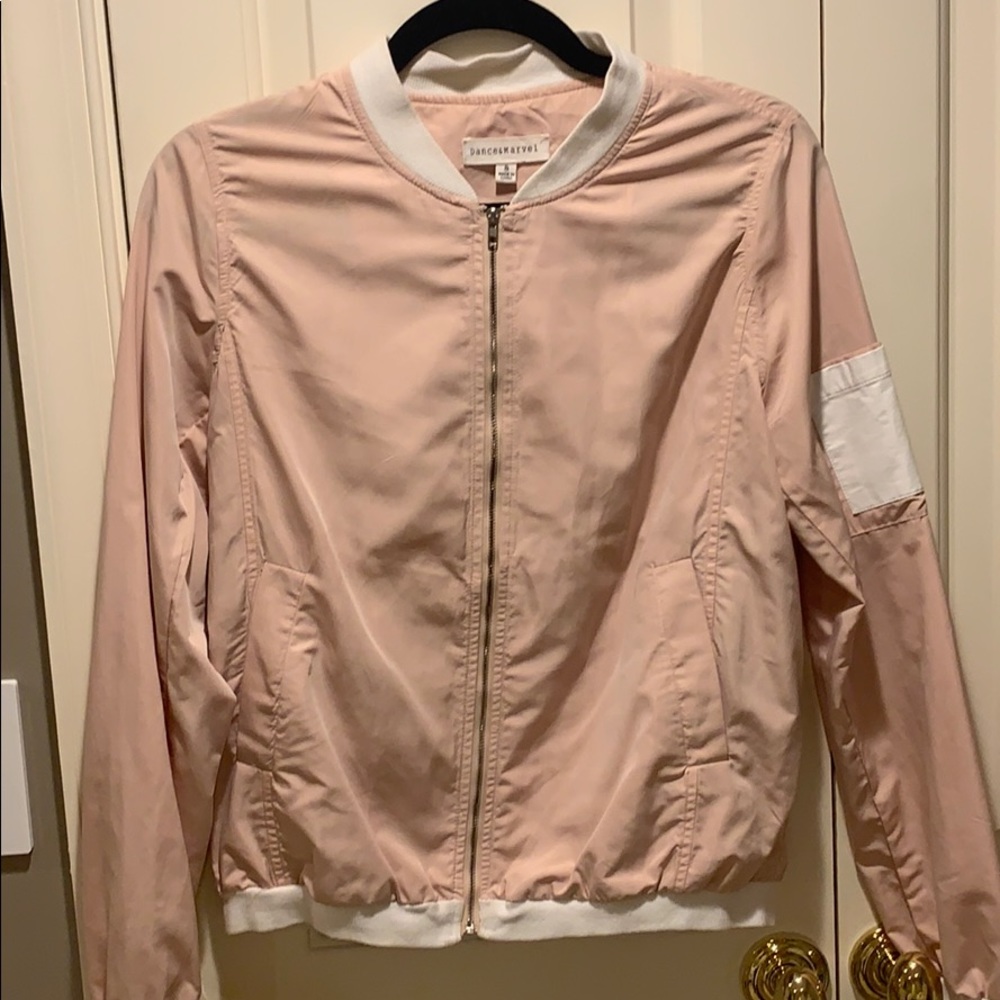 Light pink, light weight bomber with white accents